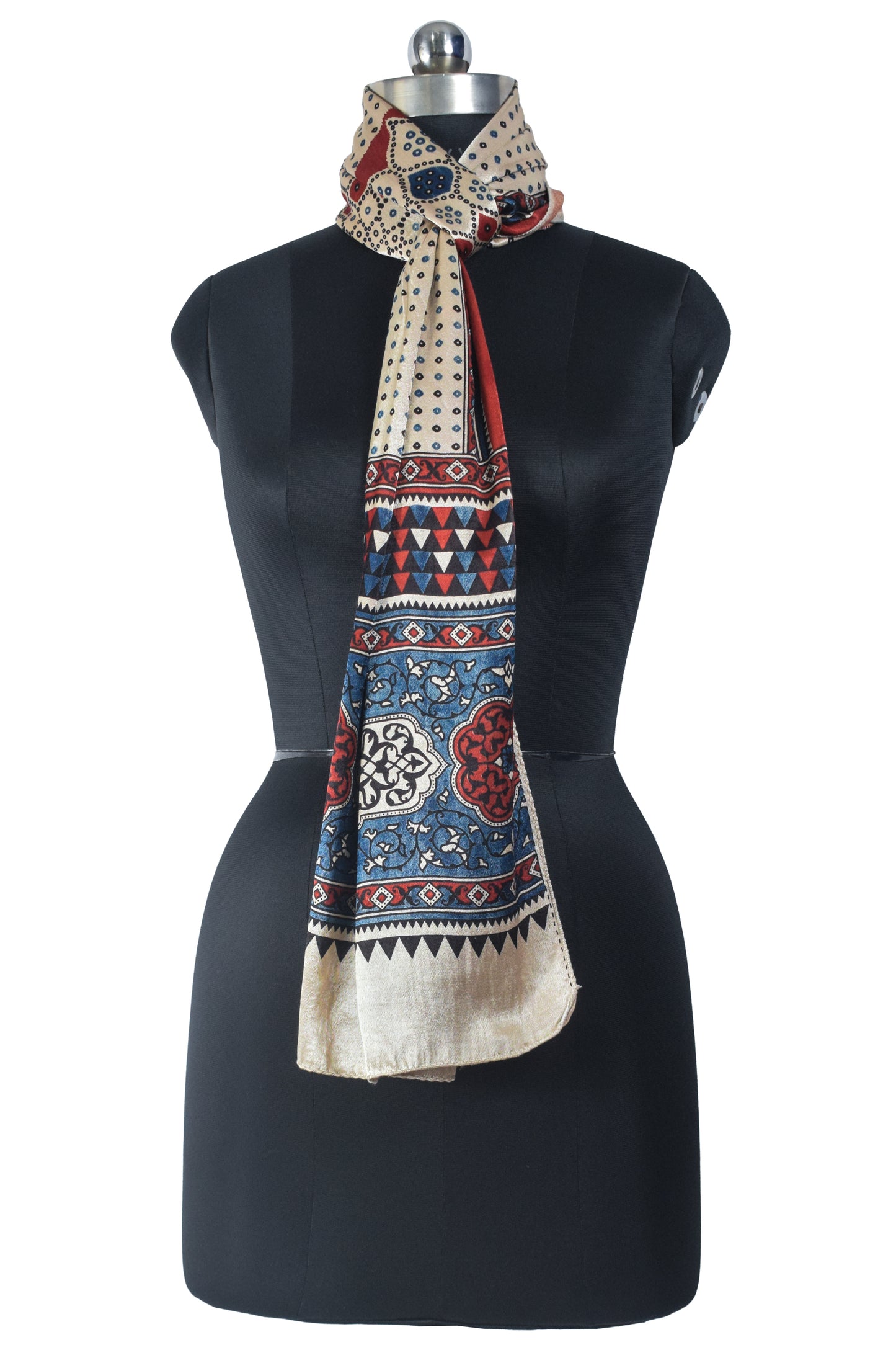 Ajrakh Mashru Silk Natural Dye Screen Print Hand Printed Stole  - 2.1 Mtr Length    -  SKU : JH2560AD