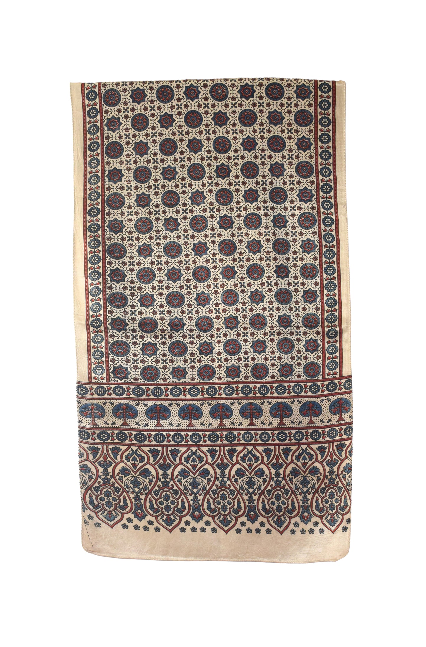 Ajrakh Mashru Silk Natural Dye Three Colour Print | 3 Kam | Screen Hand Printed Stole  - 2.1 Mtr Length   -  SKU : JH29701D
