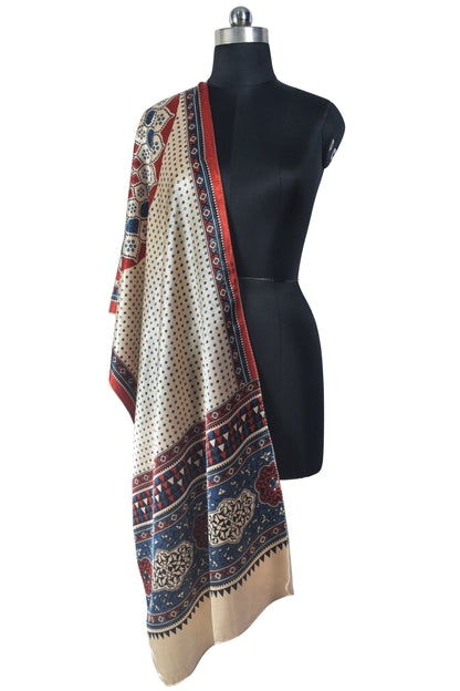 Ajrakh Mashru Silk Natural Dye Three Colour Print | 3 Kam | Screen Hand Printed Stole  - 2.1 Mtr Length   -  SKU : JH29701F