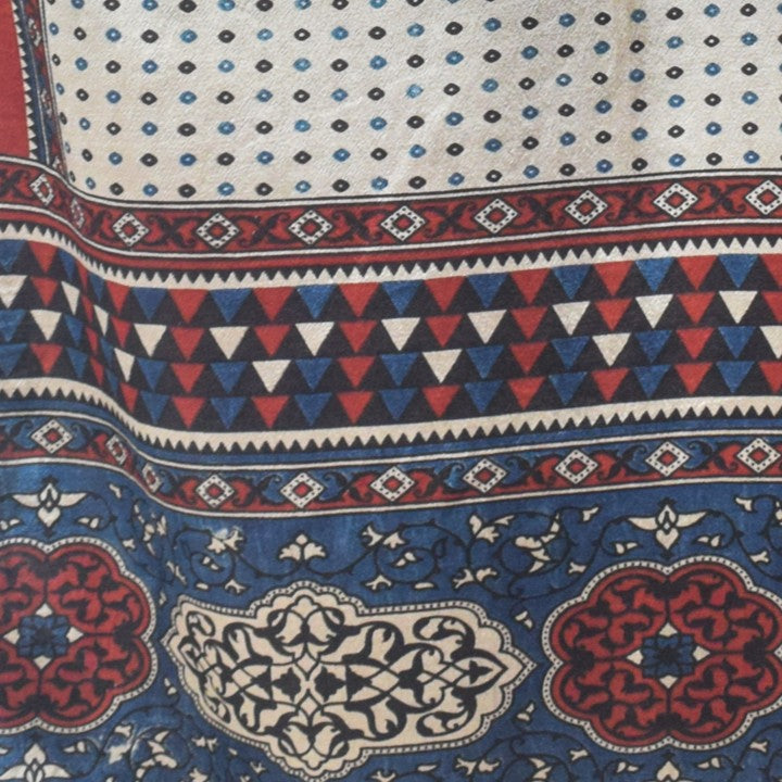 Ajrakh Mashru Silk Natural Dye Three Colour Print | 3 Kam | Screen Hand Printed Stole  - 2.1 Mtr Length   -  SKU : JH29701F