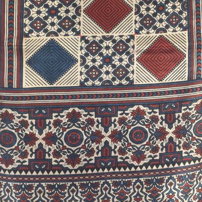 Ajrakh Mashru Silk Natural Dye Three Colour Print | 3 Kam | Screen Hand Printed Stole  - 2.1 Mtr Length   -  SKU : JH29701N