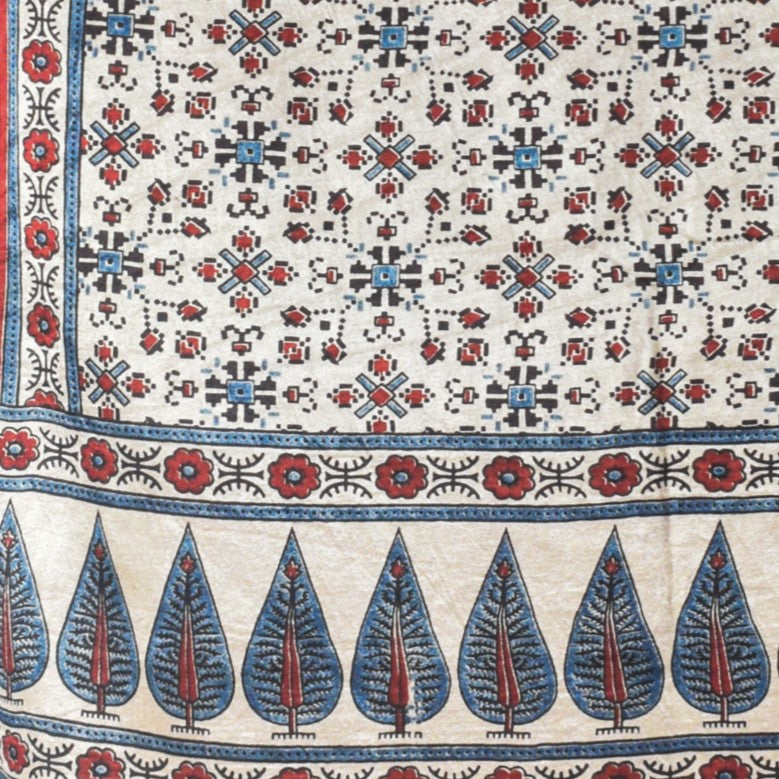 Ajrakh Mashru Silk Natural Dye Three Colour Print | 3 Kam | Screen Hand Printed Stole  - 2.1 Mtr Length   -  SKU : JH29701S