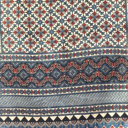 Ajrakh Mashru Silk Natural Dye Three Colour Print | 3 Kam | Screen Hand Printed Stole  - 2.1 Mtr Length   -  SKU : JH29701V