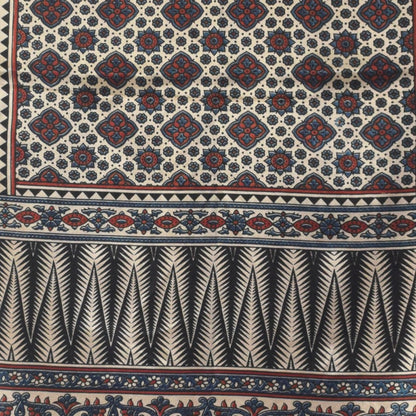 Ajrakh Mashru Silk Natural Dye Three Colour Print | 3 Kam | Screen Hand Printed Stole  - 2.1 Mtr Length   -  SKU : JH2970AD
