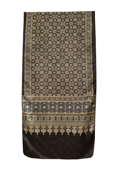 Ajrakh Mashru Silk Natural Dye Screen Print Hand Printed Stole  - 2.1 Mtr Length    -  SKU : ID22701E