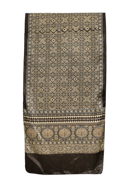 Ajrakh Mashru Silk Natural Dye Screen Print Hand Printed Stole  - 2.1 Mtr Length    -  SKU : ID22701M