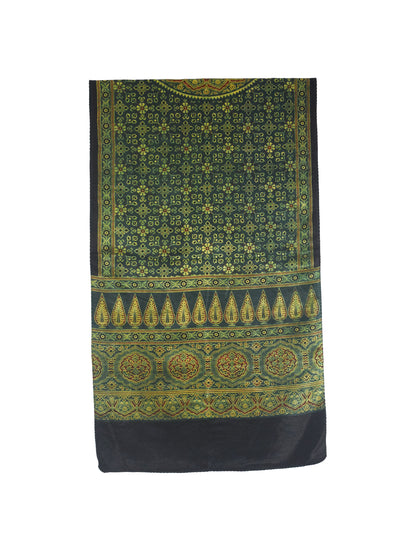 Ajrakh Mashru Silk Natural Dye Three Colour Print | 3 Kam | Screen Hand Printed Stole  - 2.1 Mtr Length   -  SKU : JH29701I