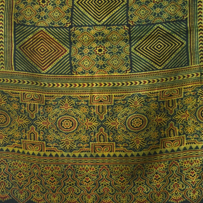Ajrakh Mashru Silk Natural Dye Three Colour Print | 3 Kam | Screen Hand Printed Stole  - 2.1 Mtr Length   -  SKU : JH29701U