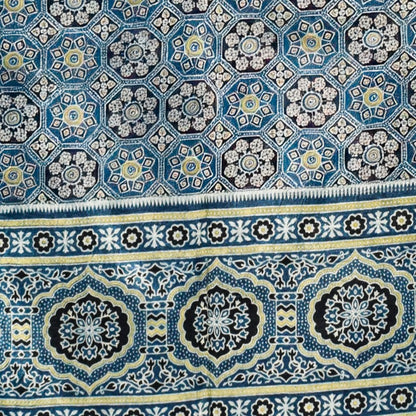 Ajrakh Mashru Silk Natural Dye Three Colour Print ( 3 Kam ) Screen Print Hand Printed Stole  - 2.1 Mtr Length    -  SKU : JH02C01L