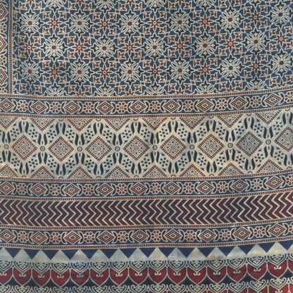 Ajrakh Mashru Silk Natural Dye Three Colour Print | 3 Kam | Screen Hand Printed Stole  - 2.1 Mtr Length   -  SKU : JH29701J