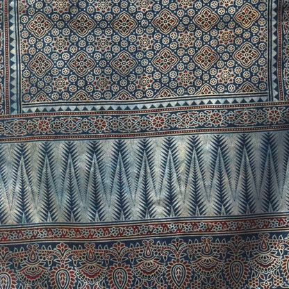Ajrakh Mashru Silk Natural Dye Three Colour Print | 3 Kam | Screen Hand Printed Stole  - 2.1 Mtr Length   -  SKU : JH29701R