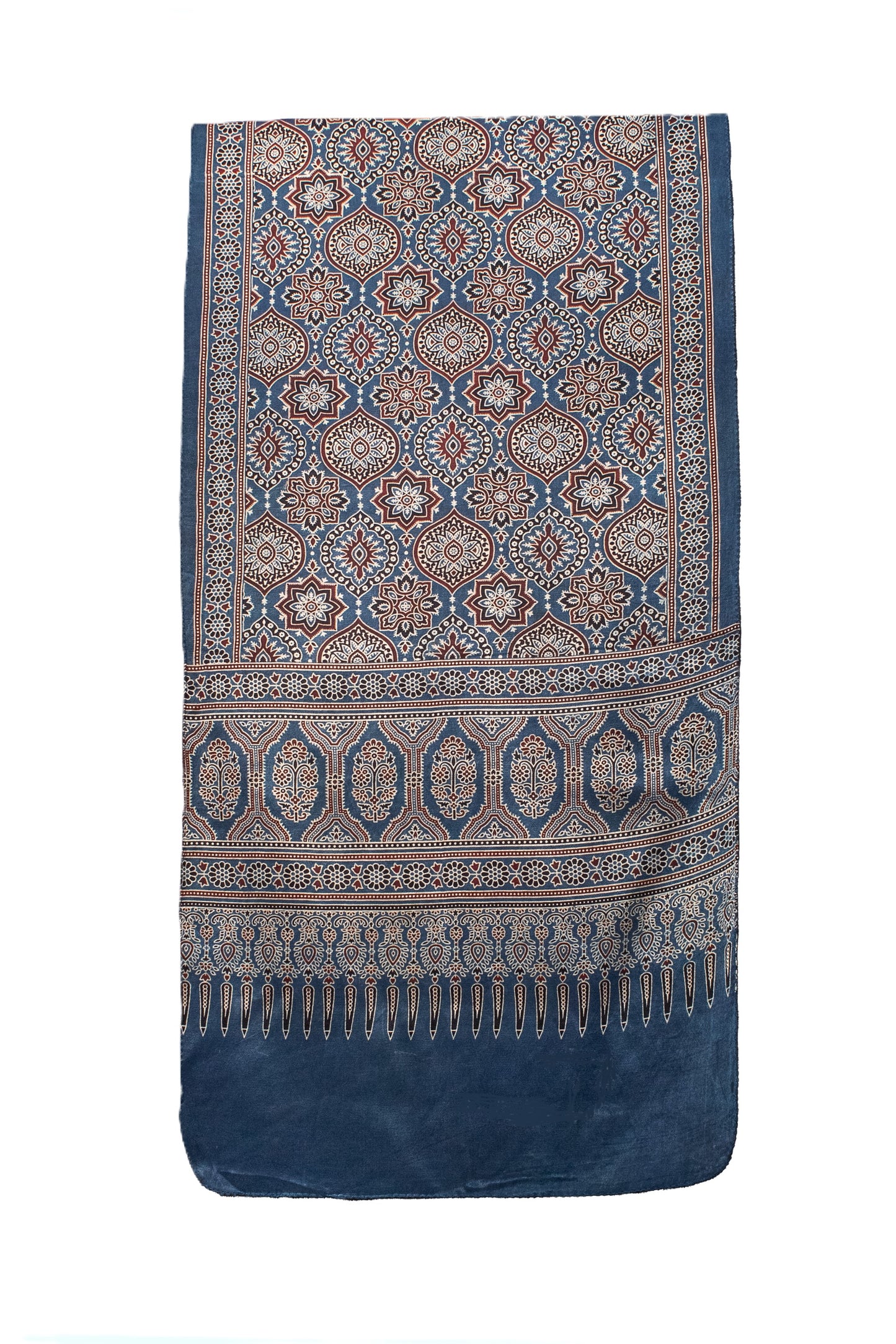 Ajrakh Mashru Silk Natural Dye Screen Print Hand Printed Stole  - 2.1 Mtr Length    -  SKU : ID10A02H