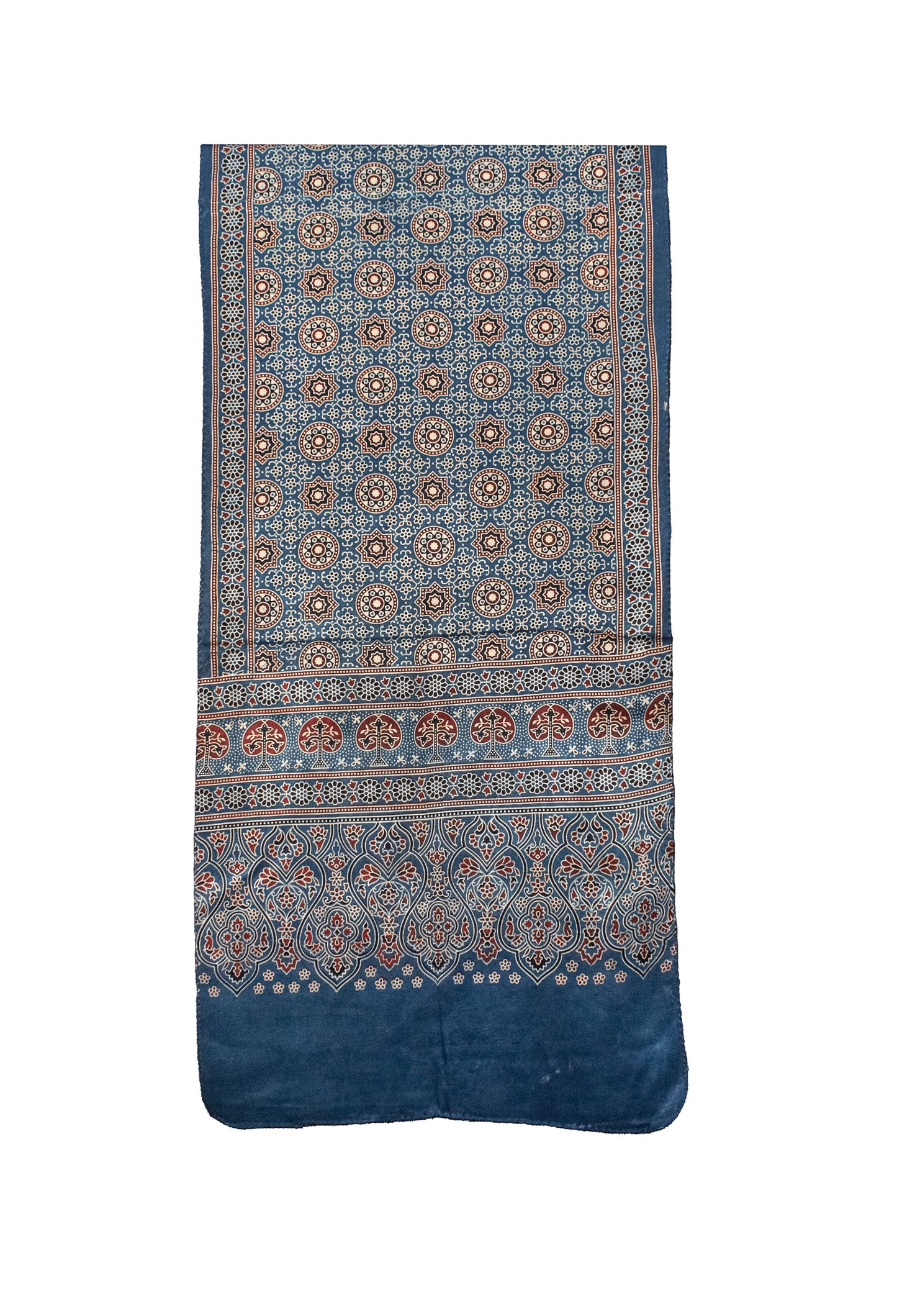 Ajrakh Mashru Silk Natural Dye Screen Print Hand Printed Stole  - 2.1 Mtr Length    -  SKU : ID10A02L