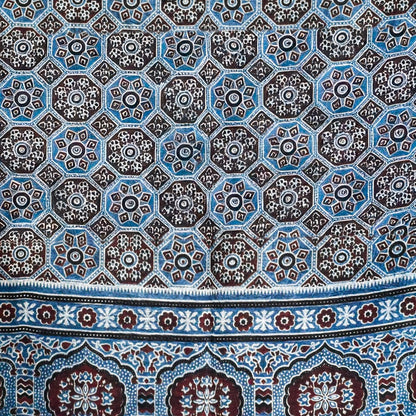 Ajrakh Mashru Silk Natural Dye Three Colour Print ( 3 Kam ) Screen Print Hand Printed Stole  - 2.1 Mtr Length    -  SKU : JH02C01Q