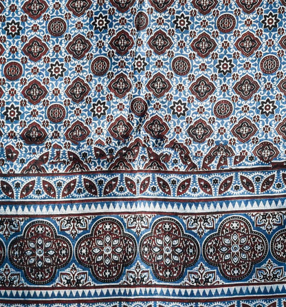 Ajrakh Mashru Silk Natural Dye Three Colour Print ( 3 Kam ) Screen Print Hand Printed Stole  - 2.1 Mtr Length    -  SKU : JH02C01T