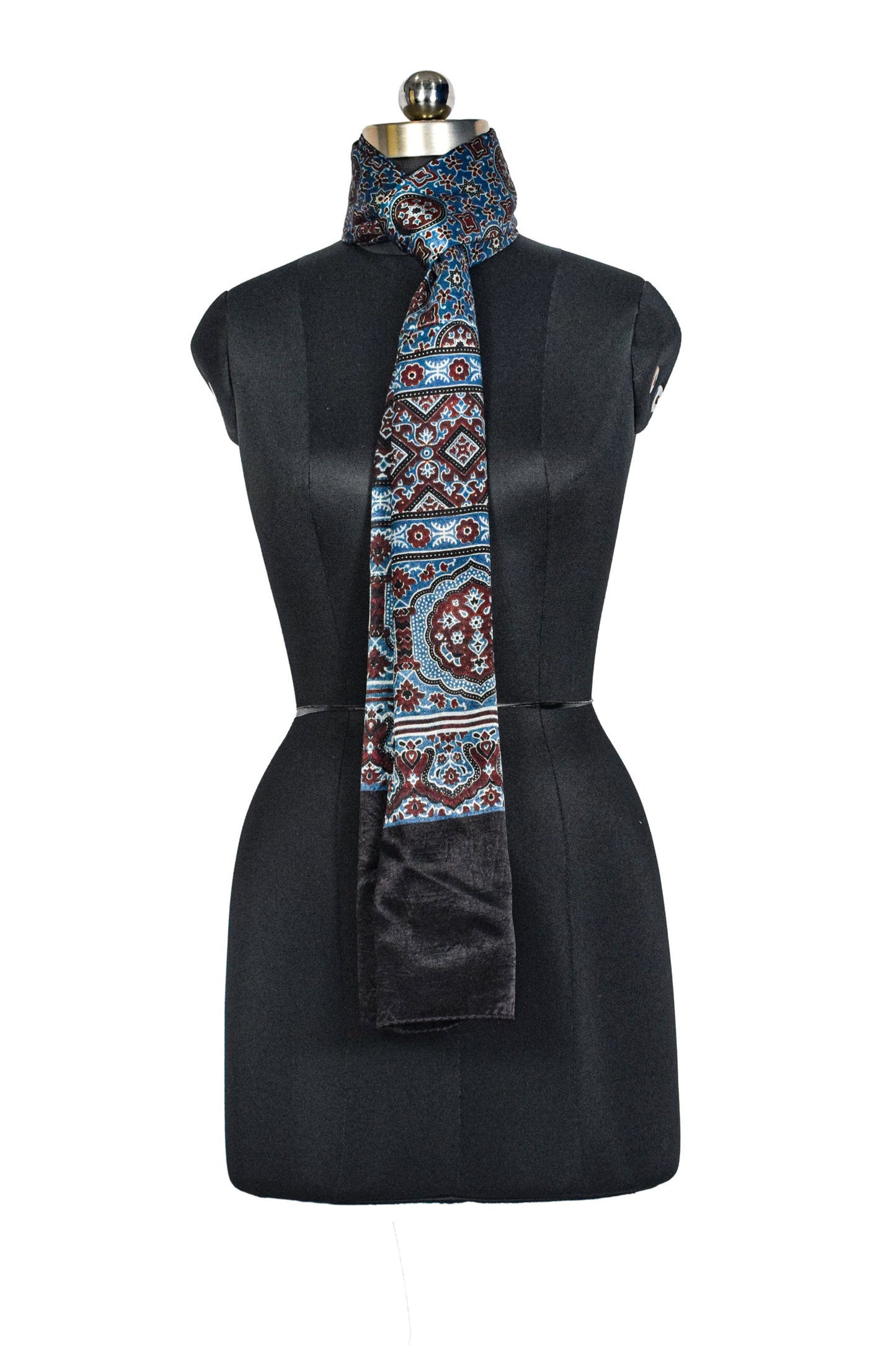 Ajrakh Mashru Silk Natural Dye Three Colour Print ( 3 Kam ) Screen Print Hand Printed Stole  - 2.1 Mtr Length    -  SKU : JH02C0AA