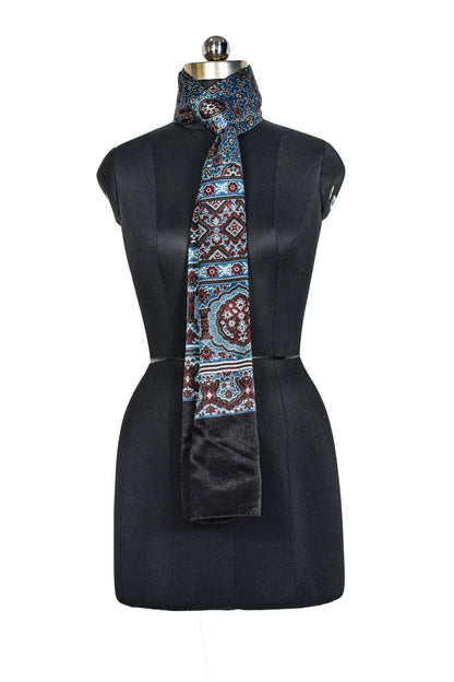 Ajrakh Mashru Silk Natural Dye Three Colour Print ( 3 Kam ) Screen Print Hand Printed Stole  - 2.1 Mtr Length    -  SKU : JH02C0AA