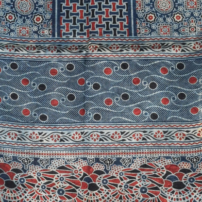 Ajrakh Mashru Silk Natural Dye Three Colour Print | 3 Kam | Screen Print Hand Printed Stole  - 2.1 Mtr Length   -  SKU : JH09A01O