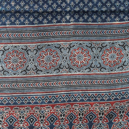 Ajrakh Mashru Silk Natural Dye Three Colour Print | 3 Kam | Screen Print Hand Printed Stole  - 2.1 Mtr Length   -  SKU : JH09A01T