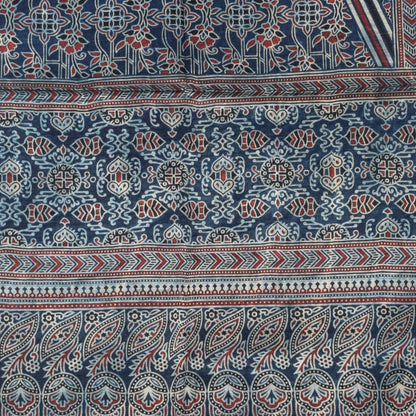 Ajrakh Mashru Silk Natural Dye Three Colour Print | 3 Kam | Screen Print Hand Printed Stole  - 2.1 Mtr Length   -  SKU : JH09A01Y