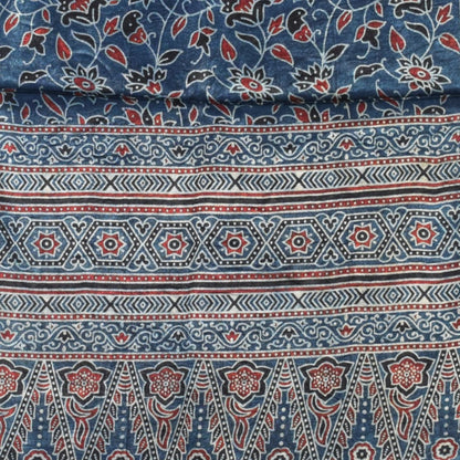 Ajrakh Mashru Silk Natural Dye Three Colour Print | 3 Kam | Screen Print Hand Printed Stole  - 2.1 Mtr Length   -  SKU : JH09A0AD