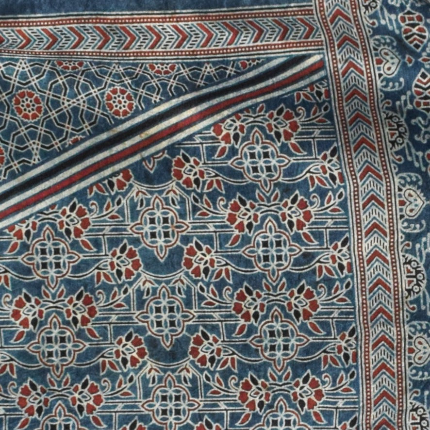 Ajrakh Mashru Silk Natural Dye Screen Print Hand Printed Stole  - 2.1 Mtr Length    -  SKU : JH25601P