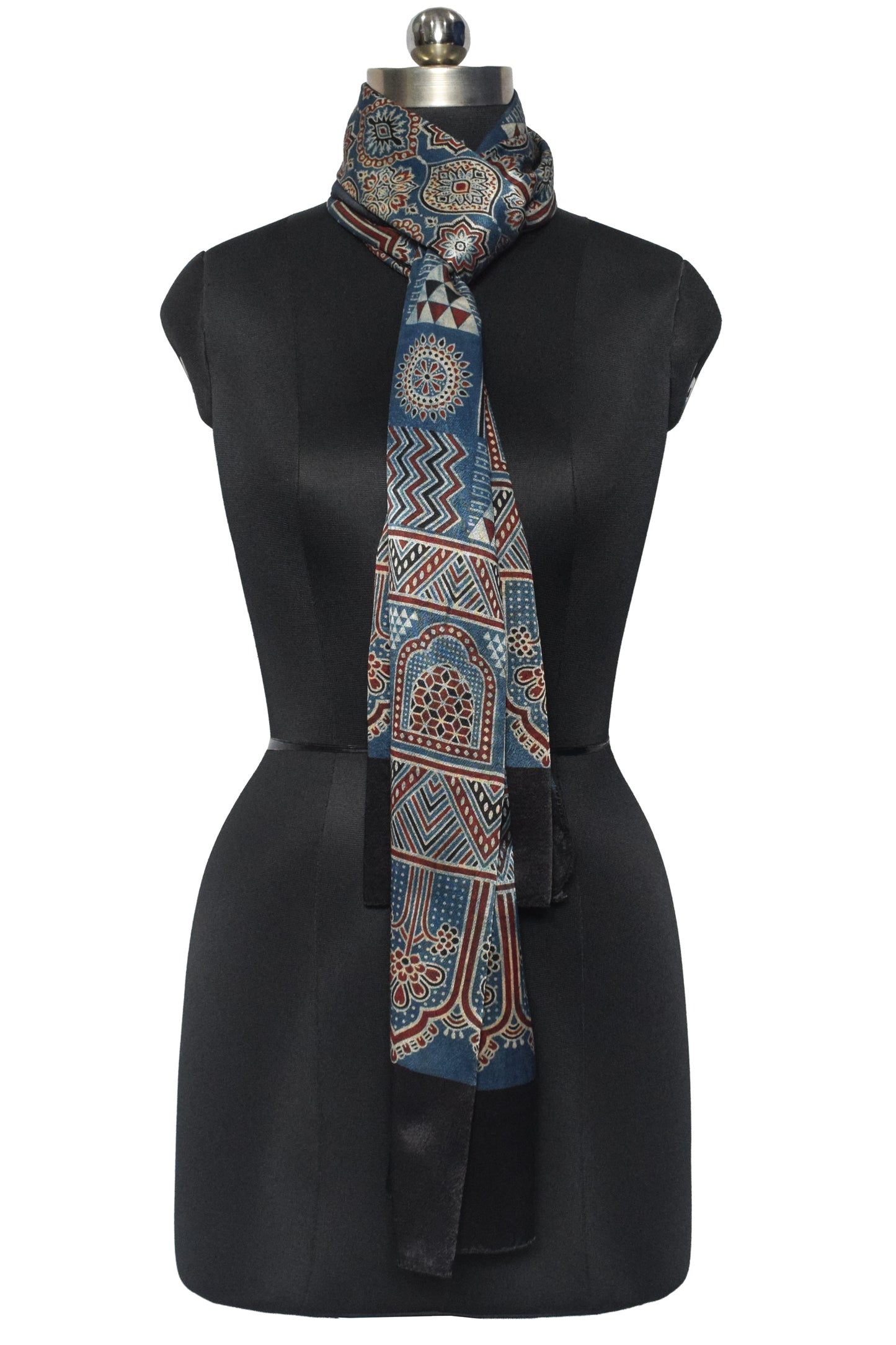 Ajrakh Mashru Silk Natural Dye Screen Print Hand Printed Stole  - 2.1 Mtr Length    -  SKU : JH25601R