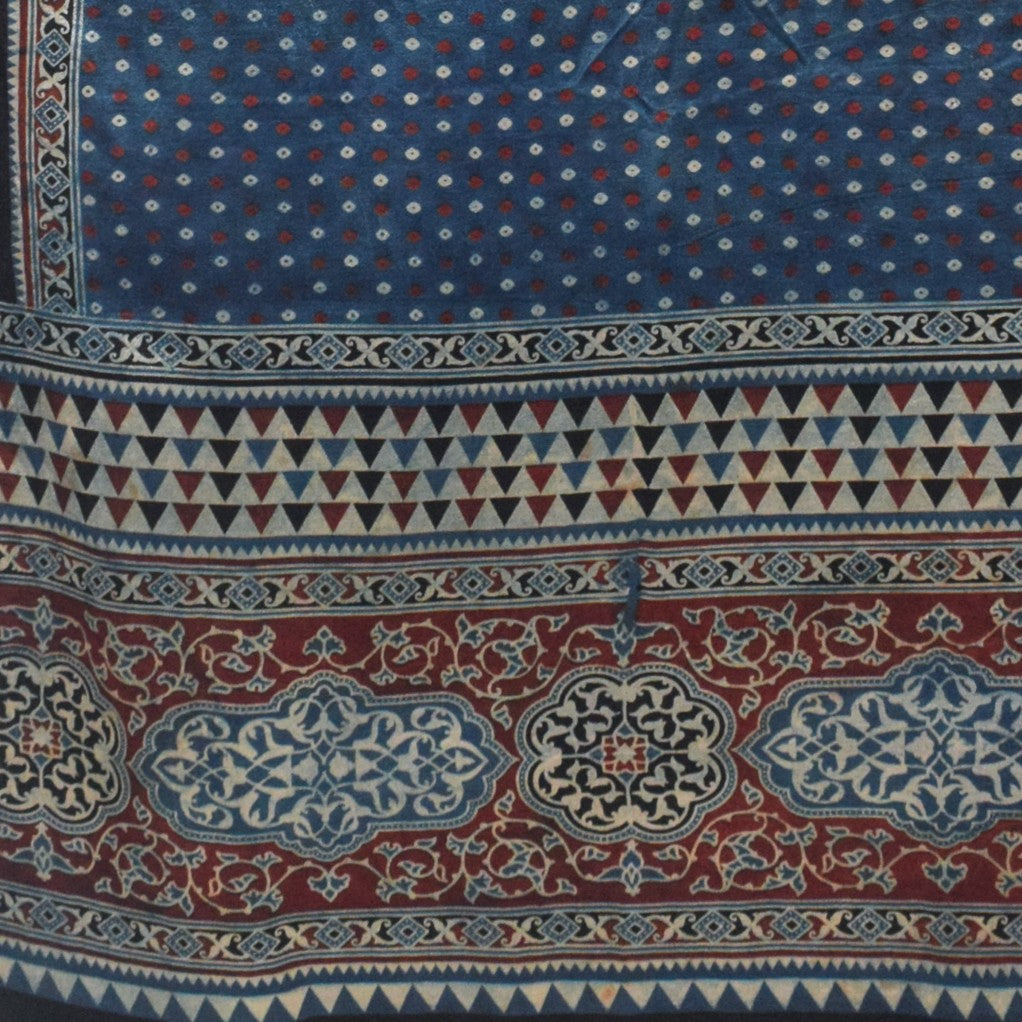 Ajrakh Mashru Silk Natural Dye Screen Print Hand Printed Stole  - 2.1 Mtr Length    -  SKU : JH25601W
