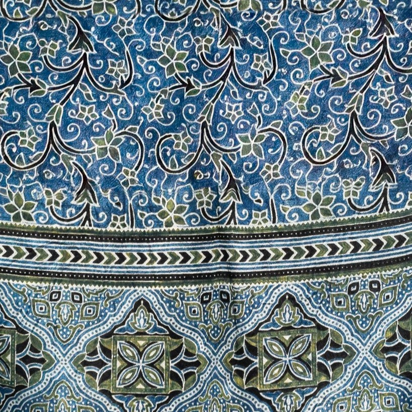 Ajrakh Mashru Silk Natural Dye Three Colour Print ( 3 Kam ) Screen Print Hand Printed Stole  - 2.1 Mtr Length    -  SKU : JH02C01E