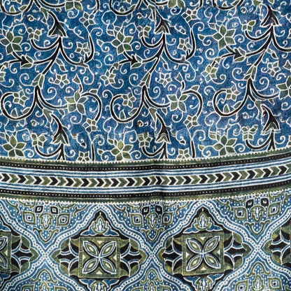 Ajrakh Mashru Silk Natural Dye Three Colour Print ( 3 Kam ) Screen Print Hand Printed Stole  - 2.1 Mtr Length    -  SKU : JH02C01E