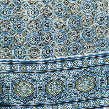 Ajrakh Mashru Silk Natural Dye Three Colour Print ( 3 Kam ) Screen Print Hand Printed Stole  - 2.1 Mtr Length    -  SKU : JH02C01K