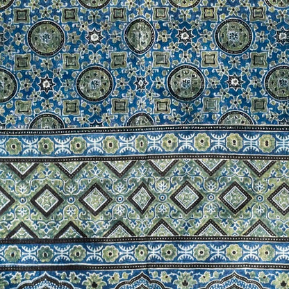 Ajrakh Mashru Silk Natural Dye Three Colour Print ( 3 Kam ) Screen Print Hand Printed Stole  - 2.1 Mtr Length    -  SKU : JH02C01Y