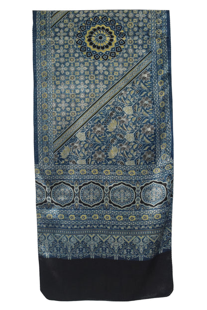 Ajrakh Mashru Silk Natural Dye Screen Print Hand Printed Stole  - 2.1 Mtr Length    -  SKU : JH2560AI