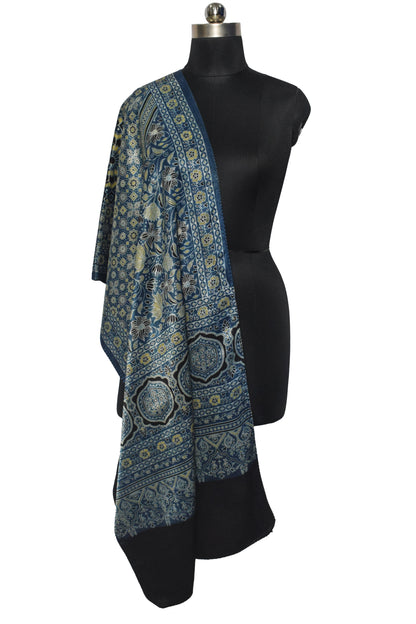 Ajrakh Mashru Silk Natural Dye Screen Print Hand Printed Stole  - 2.1 Mtr Length    -  SKU : JH2560AI