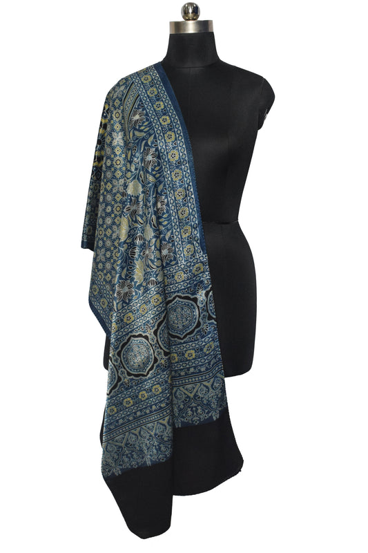 Ajrakh Mashru Silk Natural Dye Screen Print Hand Printed Stole  - 2.1 Mtr Length    -  SKU : JH2560AI