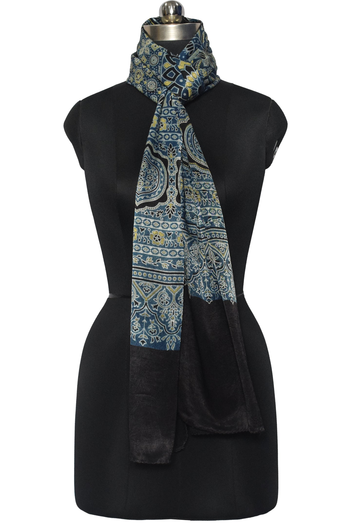 Ajrakh Mashru Silk Natural Dye Screen Print Hand Printed Stole  - 2.1 Mtr Length    -  SKU : JH2560AI