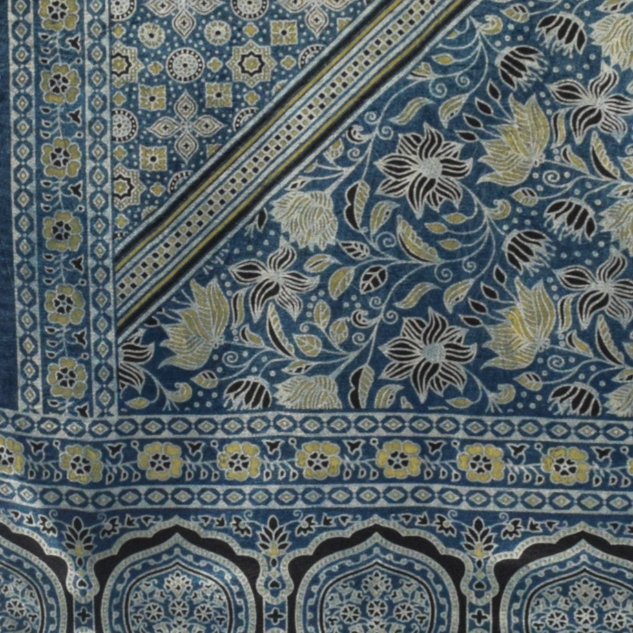 Ajrakh Mashru Silk Natural Dye Screen Print Hand Printed Stole  - 2.1 Mtr Length    -  SKU : JH2560AI