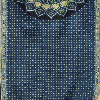 Ajrakh Mashru Silk Natural Dye Three Colour Print | 3 Kam | Screen Hand Printed Stole  - 2.1 Mtr Length   -  SKU : JH29701B