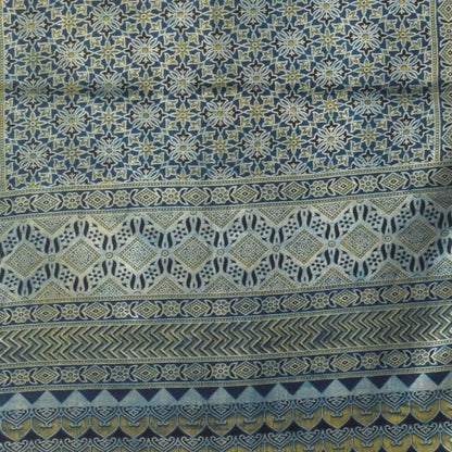 Ajrakh Mashru Silk Natural Dye Three Colour Print | 3 Kam | Screen Hand Printed Stole  - 2.1 Mtr Length   -  SKU : JH29701H