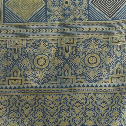 Ajrakh Mashru Silk Natural Dye Three Colour Print | 3 Kam | Screen Hand Printed Stole  - 2.1 Mtr Length   -  SKU : JH29701Q