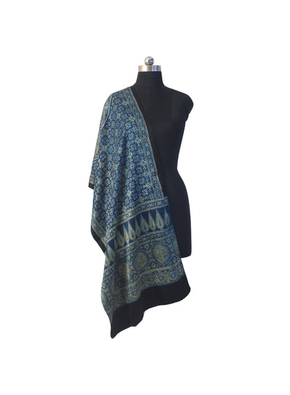 Ajrakh Mashru Silk Natural Dye Three Colour Print | 3 Kam | Screen Hand Printed Stole  - 2.1 Mtr Length   -  SKU : JH29701W