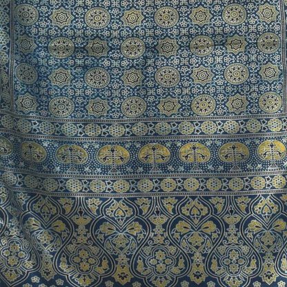 Ajrakh Mashru Silk Natural Dye Three Colour Print | 3 Kam | Screen Hand Printed Stole  - 2.1 Mtr Length   -  SKU : JH29701Z