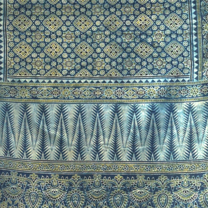 Ajrakh Mashru Silk Natural Dye Three Colour Print | 3 Kam | Screen Hand Printed Stole  - 2.1 Mtr Length   -  SKU : JH2970AC