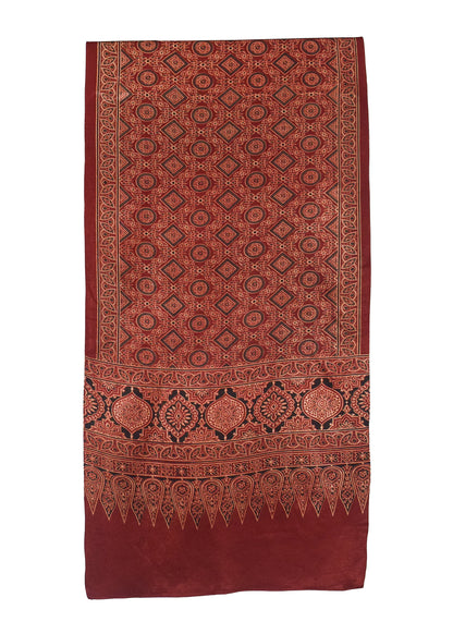 Ajrakh Mashru Silk Natural Dye Screen Print Hand Printed Stole  - 2.1 Mtr Length    -  SKU : EK30C01A