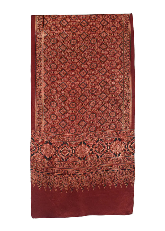 Ajrakh Mashru Silk Natural Dye Screen Print Hand Printed Stole  - 2.1 Mtr Length    -  SKU : EK30C01A