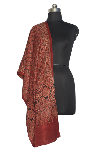 Ajrakh Mashru Silk Natural Dye Screen Print Hand Printed Stole  - 2.1 Mtr Length    -  SKU : EK30C01A