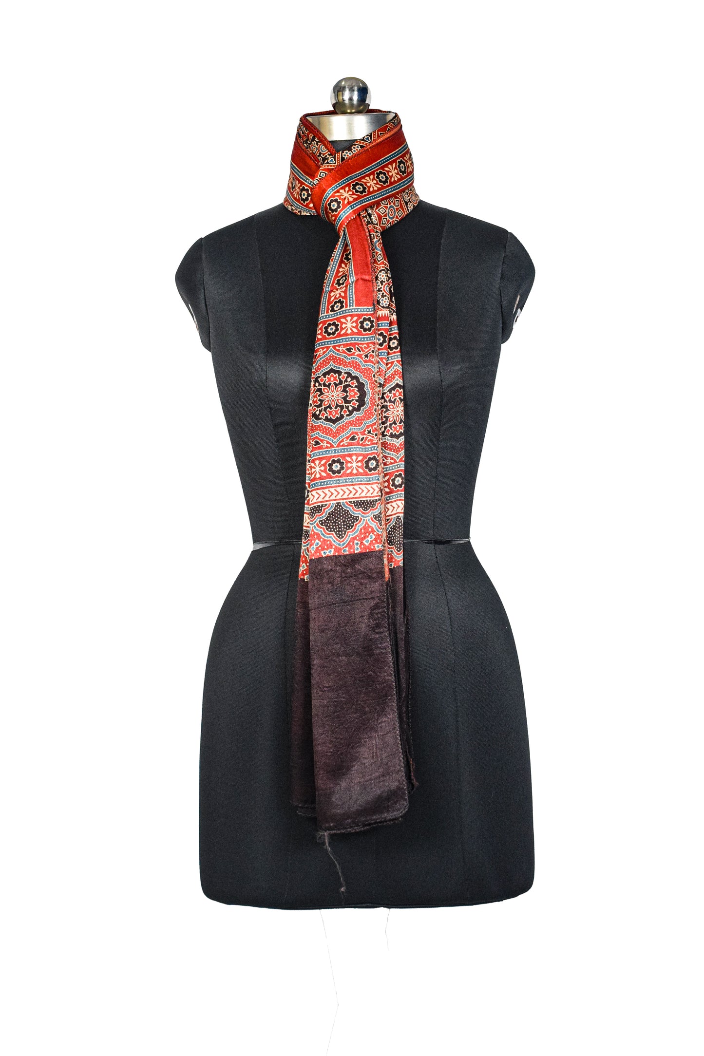 Ajrakh Mashru Silk Natural Dye Three Colour Print ( 3 Kam ) Screen Print Hand Printed Stole  - 2.1 Mtr Length    -  SKU : JH02C01M