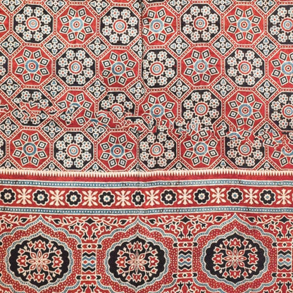 Ajrakh Mashru Silk Natural Dye Three Colour Print ( 3 Kam ) Screen Print Hand Printed Stole  - 2.1 Mtr Length    -  SKU : JH02C01M