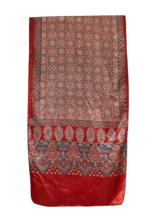 Ajrakh Mashru Silk Natural Dye Screen Print Hand Printed Stole  - 2.1 Mtr Length    -  SKU : ID22701C