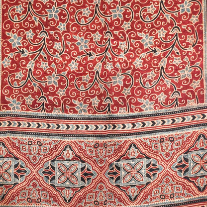 Ajrakh Mashru Silk Natural Dye Three Colour Print ( 3 Kam ) Screen Print Hand Printed Stole  - 2.1 Mtr Length    -  SKU : JH02C01I